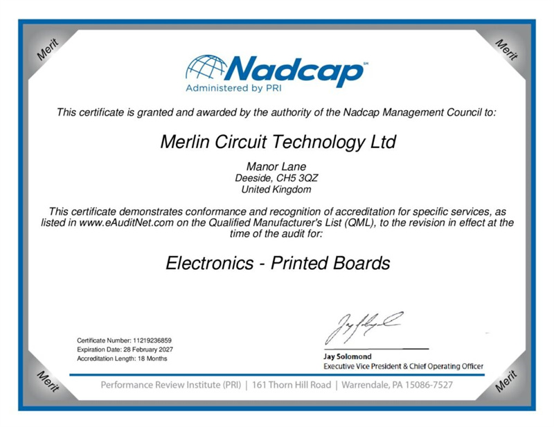 Merlin Circuit Technology Earns NADCAP 2nd Year Merit Status for Aerospace PCB Excellence