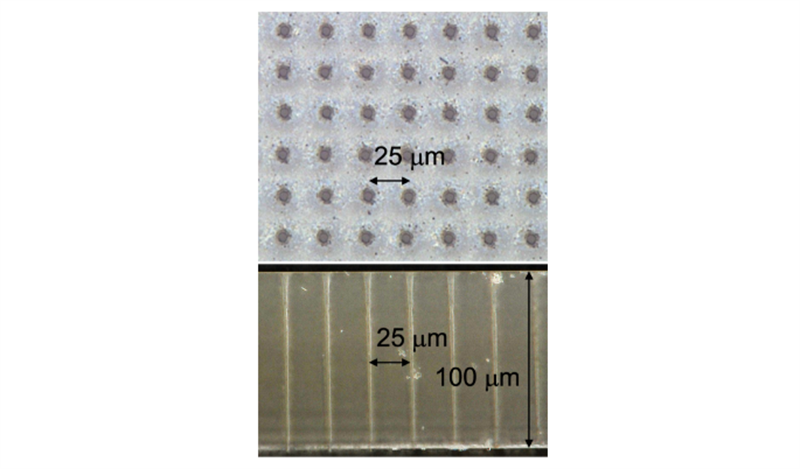 Top and side microscope views of microvias formed in EN-A1 glass Source: The University of Tokyo