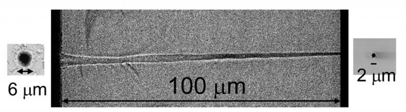SEM images showing the entrance, exit, and cross section of laser-drilled vias Source: The University of Tokyo