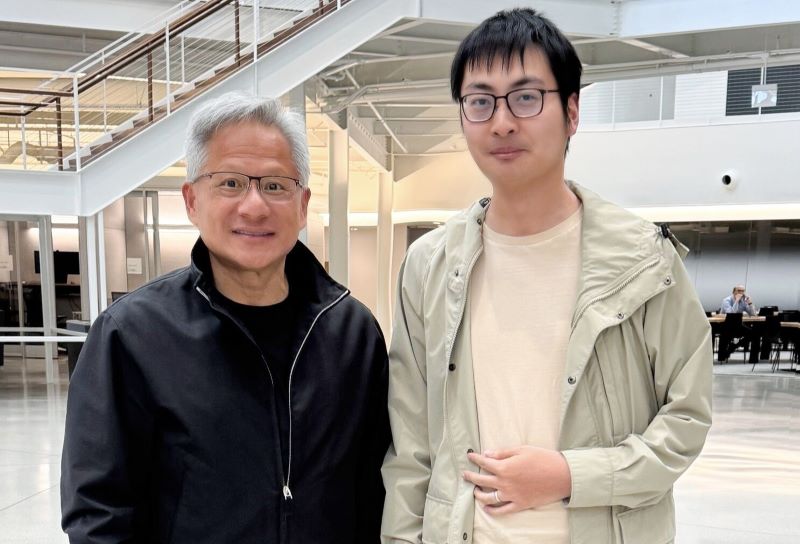 Jensen Huang with Banghua Zhu