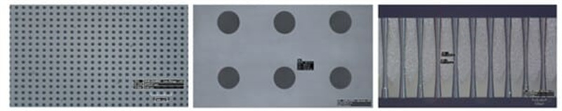 The enlarged cross-sectional photo of the top/bottom holes and through-vias in the glass substrate processed by Hana Technology (Photo: Hana Technology).